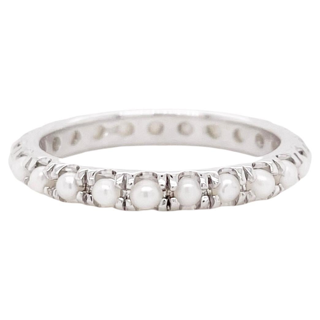 Solid 14ct White Gold Genuine Cultured Pearl Eternity Band Ring