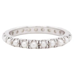 Used Pearl Eternity Band, Cultured Pearl Ring w Genuine White Pearls Infinity