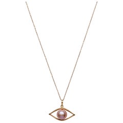 Pearl Evil Eye Pendant Necklace with Solid Gold Chain