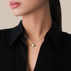 Pearl Evil Eye Necklace Solid Gold Pendant with Pearl Chain