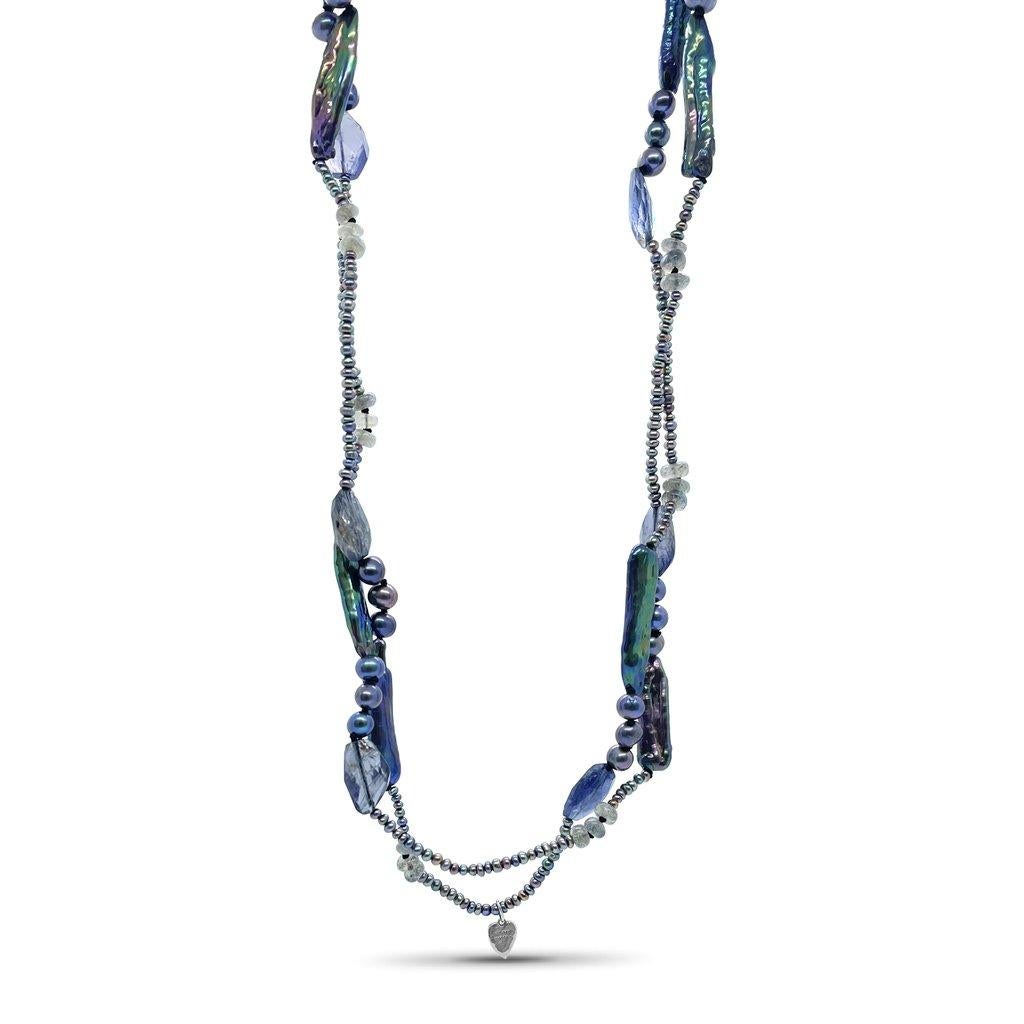 Pearl Faceted Blue Iolite and Labradorite Necklace in Sterling Silver In New Condition For Sale In Lyndhurst, NJ