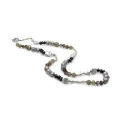 Collier de perles, perles et quartz facetté en or, quartz fumé et perles en argent sterling