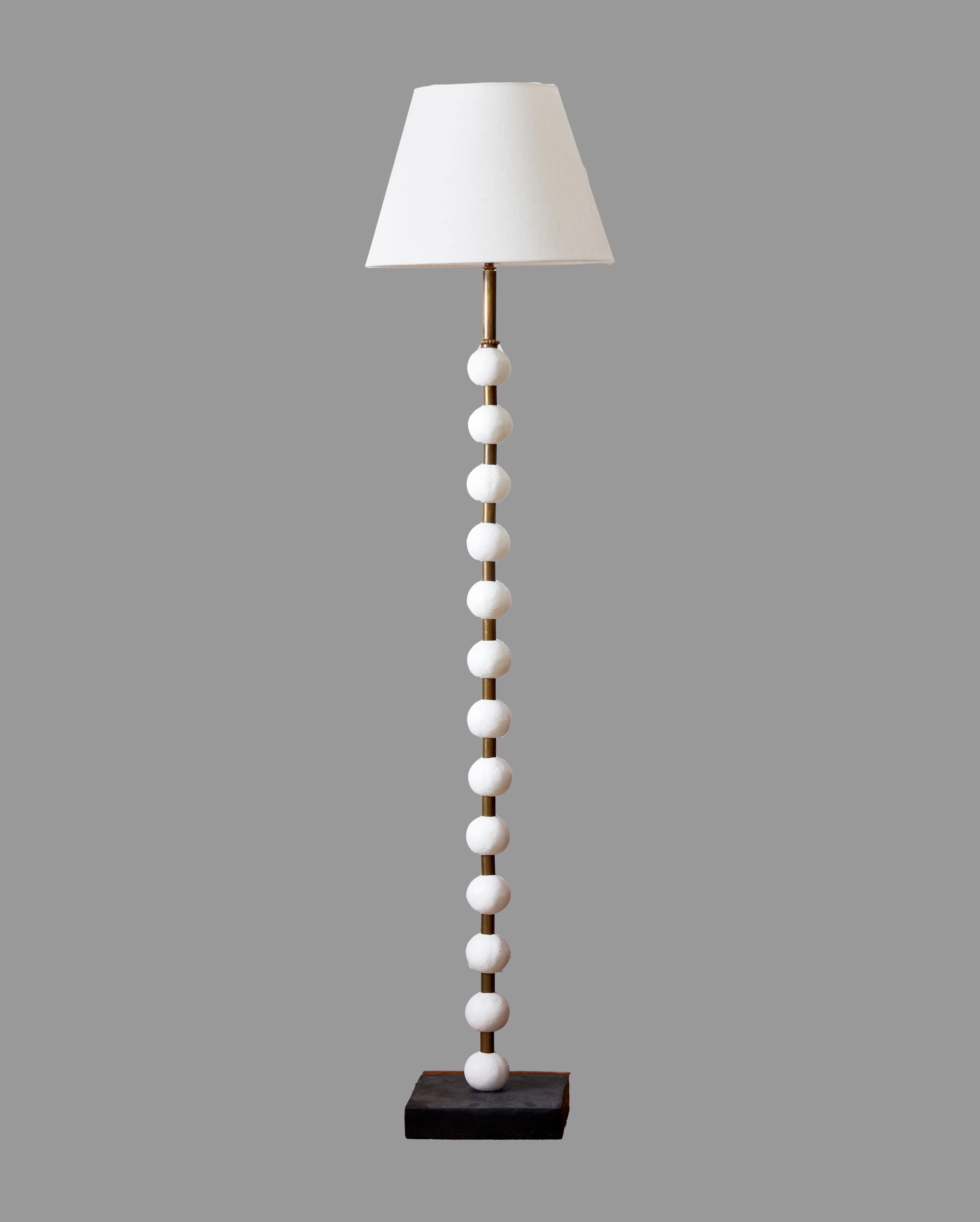 English Pearl Floor Lamp, Brass and Slate, White Pigmented Resin by Margit Wittig
