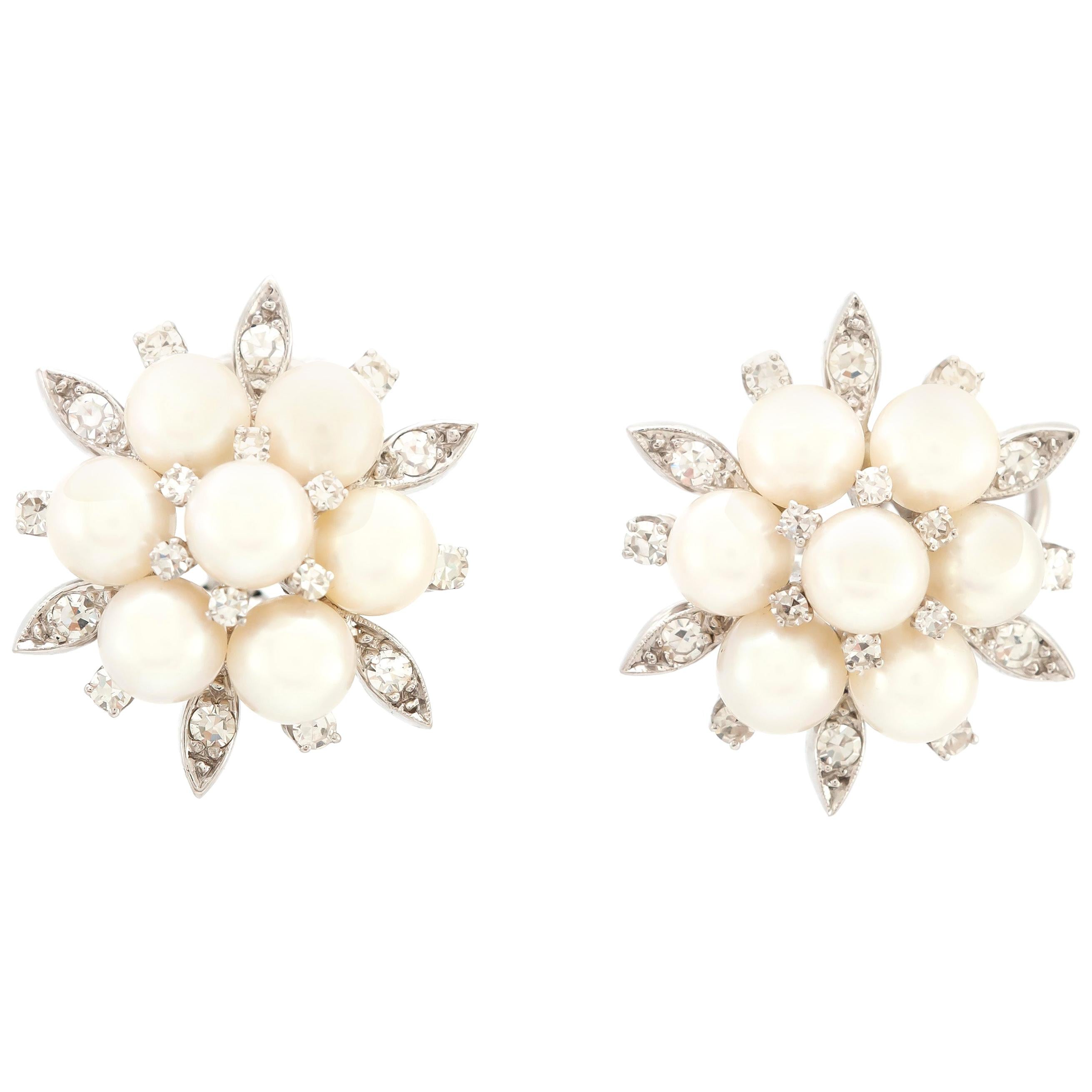 1.50 Carat Diamond and Pearls Earrings