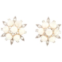 Retro 1.50 Carat Diamond and Pearls Earrings