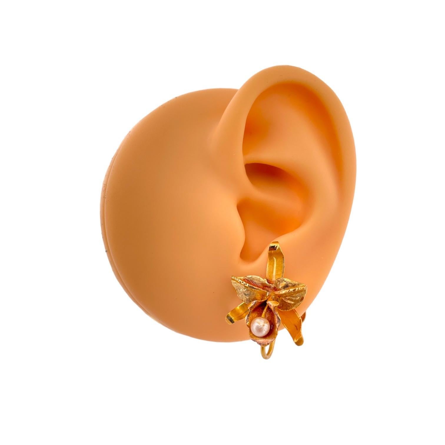 Uncut Pearl Flower Earrings - 18K Yellow Gold