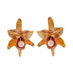 Vintage Pearl Flower Earrings - 18K Yellow Gold