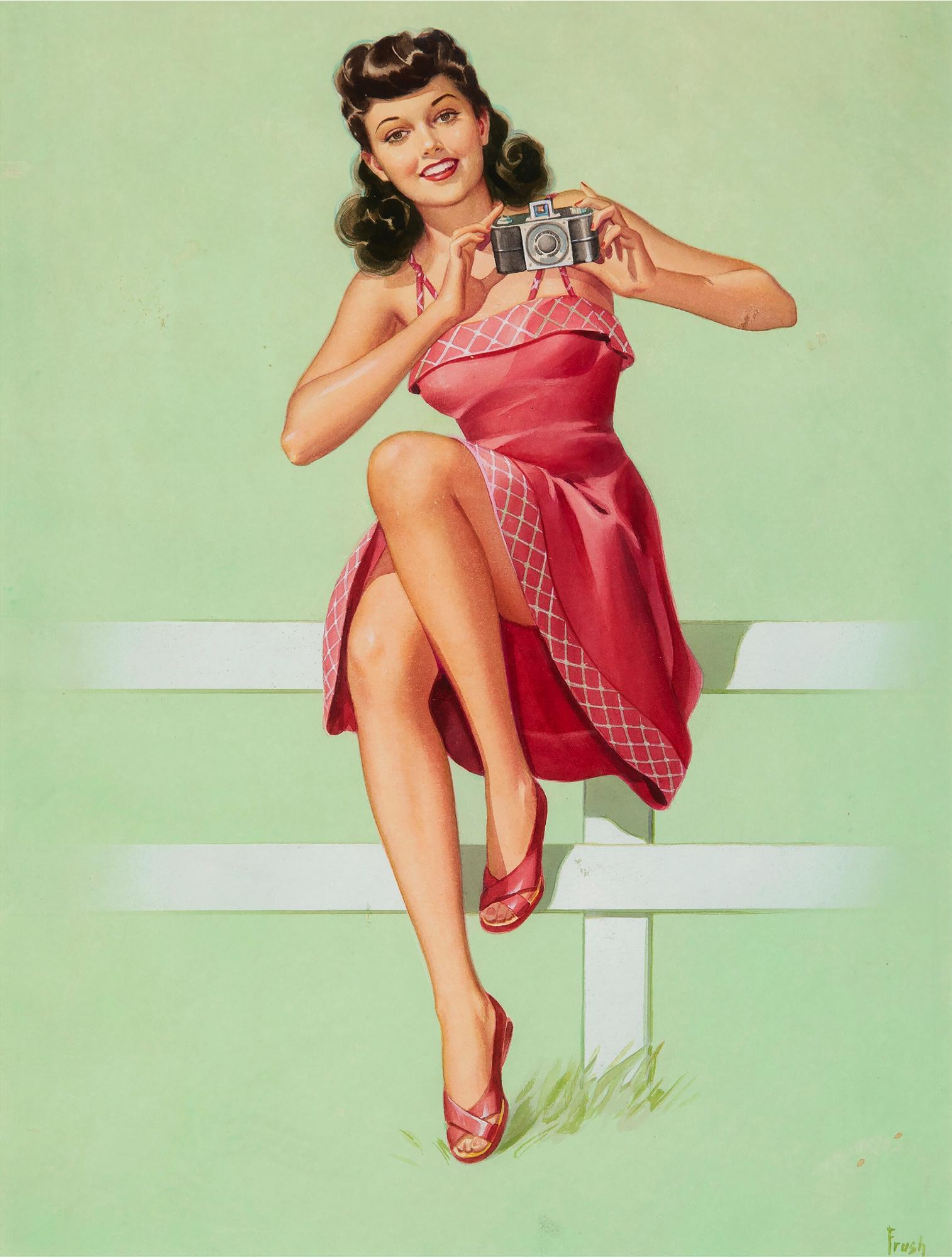Pin Up Girl in Red Dress, milieu du siècle dernier  Artistics féminins