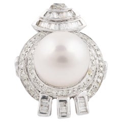 Pearl Gemstone Turtle Ring Pave Diamond 18 Karat Gold Silver Handmade Jewelry