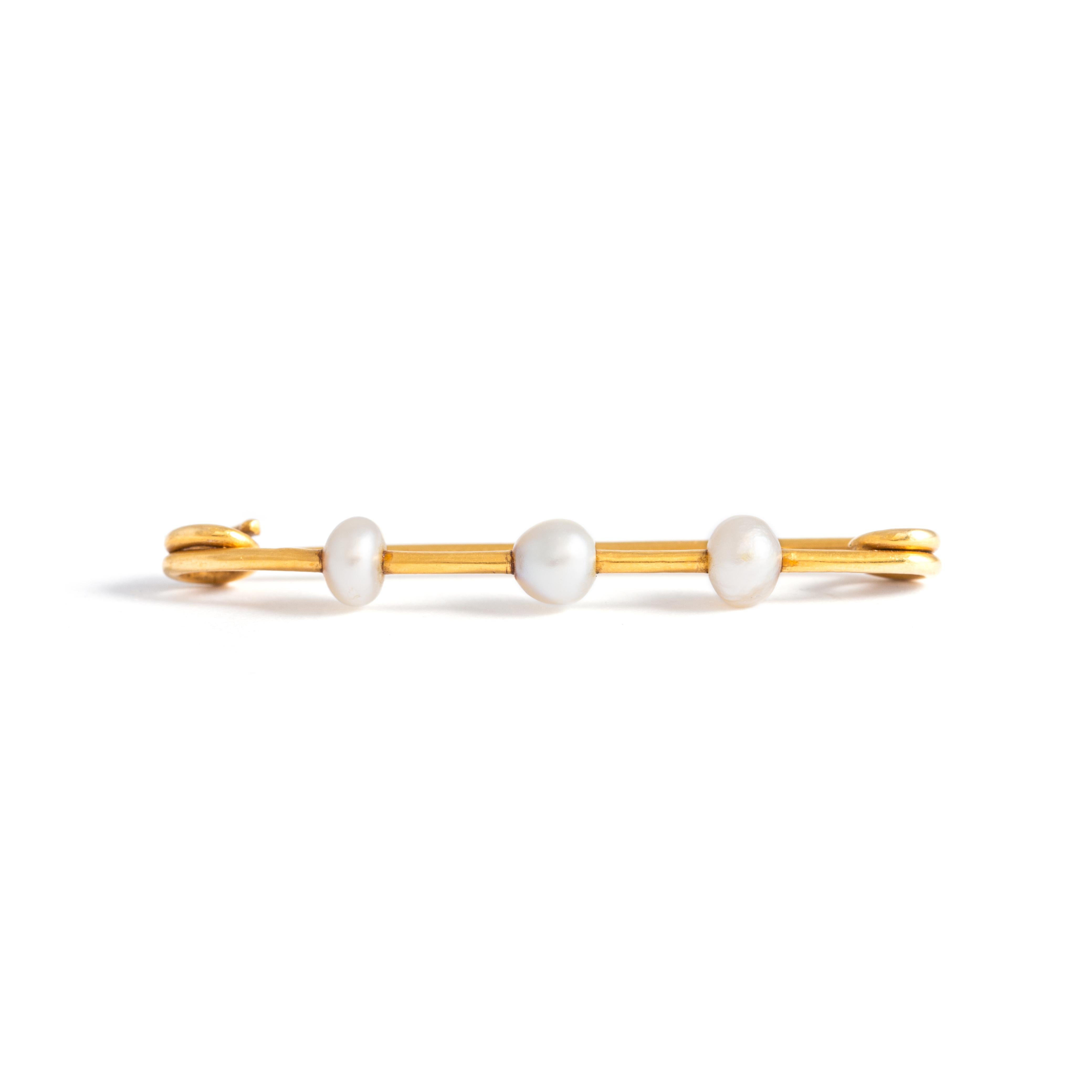 Bead Pearl Gold Brooch For Sale