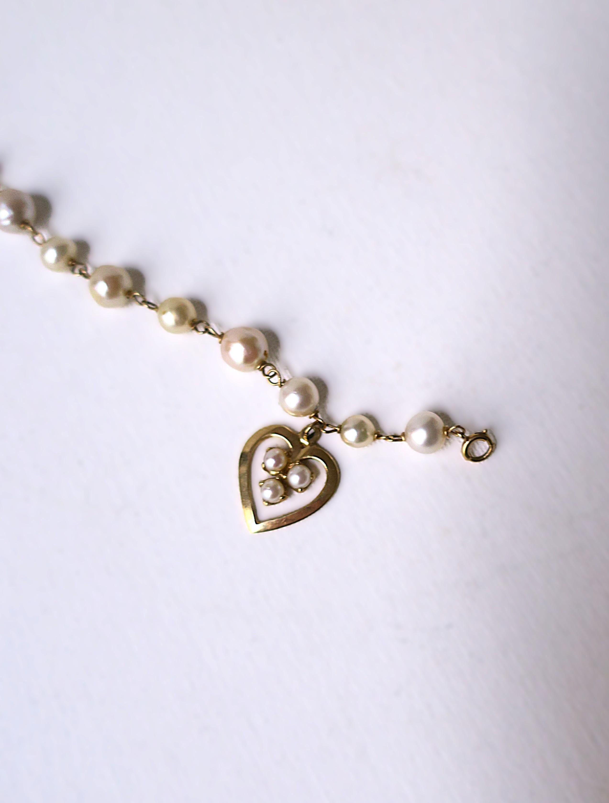 Bracciale con perle e cuore in oro 14 carati in vendita 7