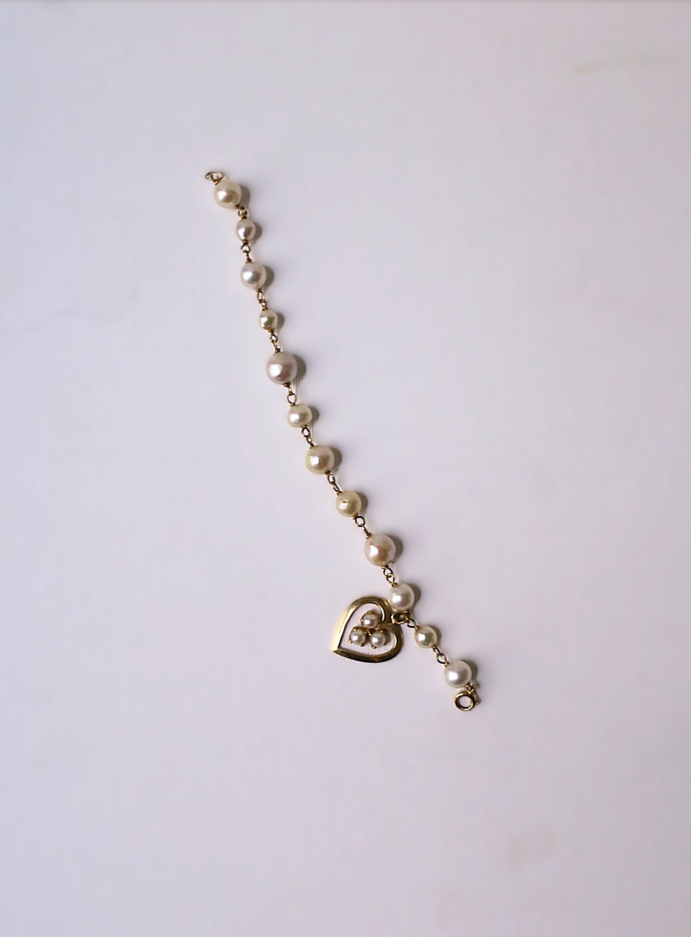 Bracciale con perle e cuore in oro 14 carati in vendita 4