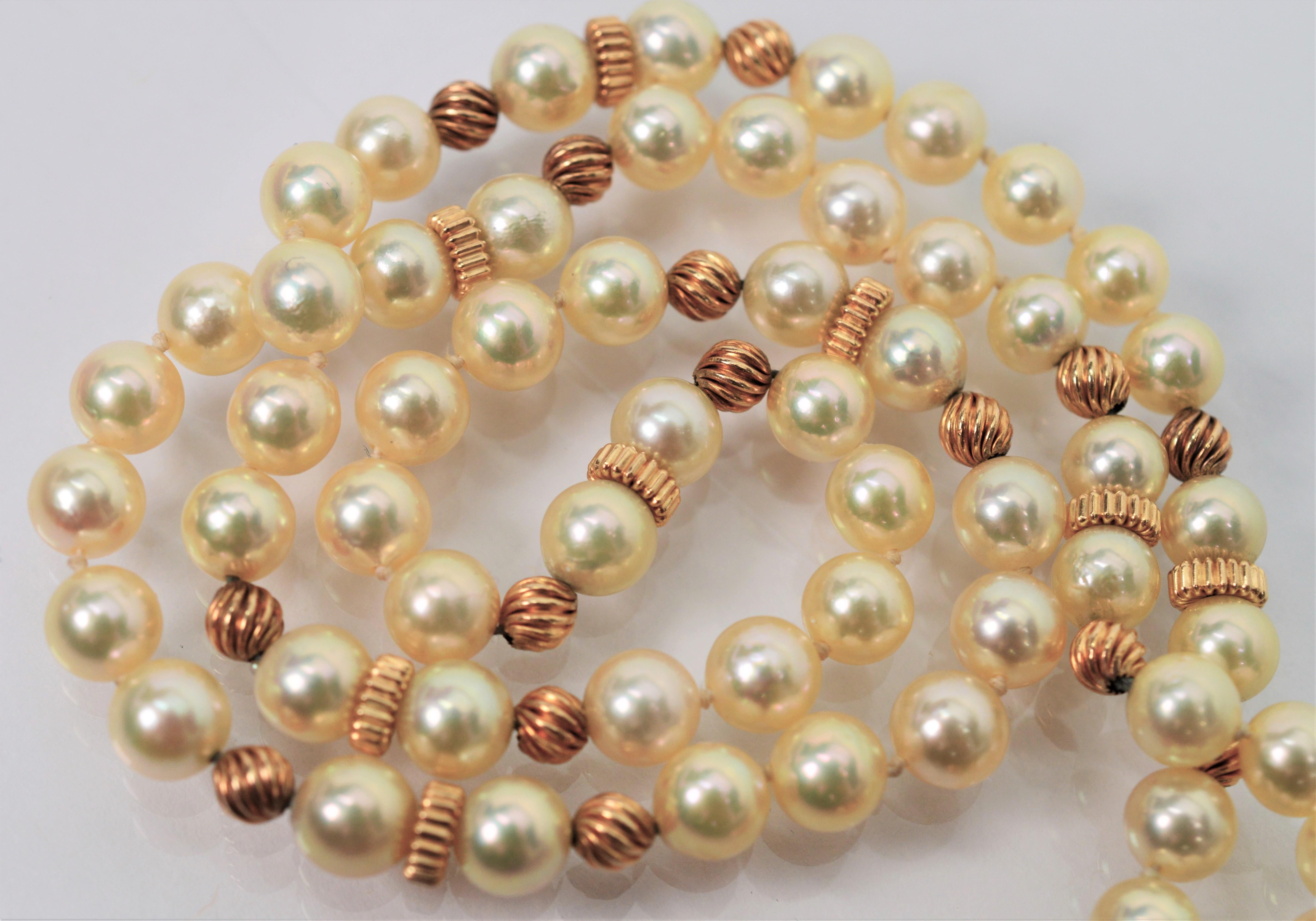 Pearl Gold Necklace Bracelet Suite In Good Condition In Mount Kisco, NY