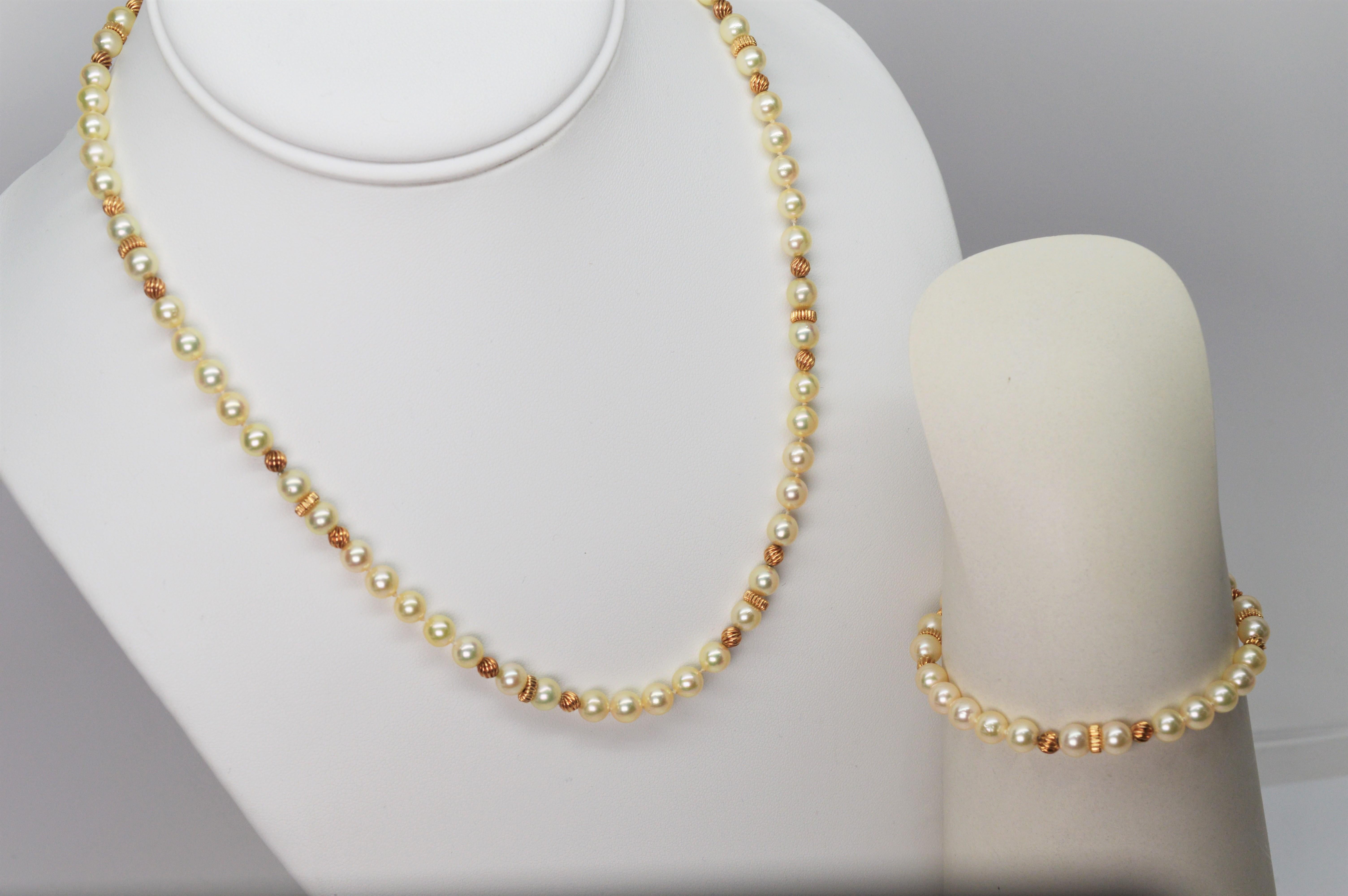 Women's Pearl Gold Necklace Bracelet Suite