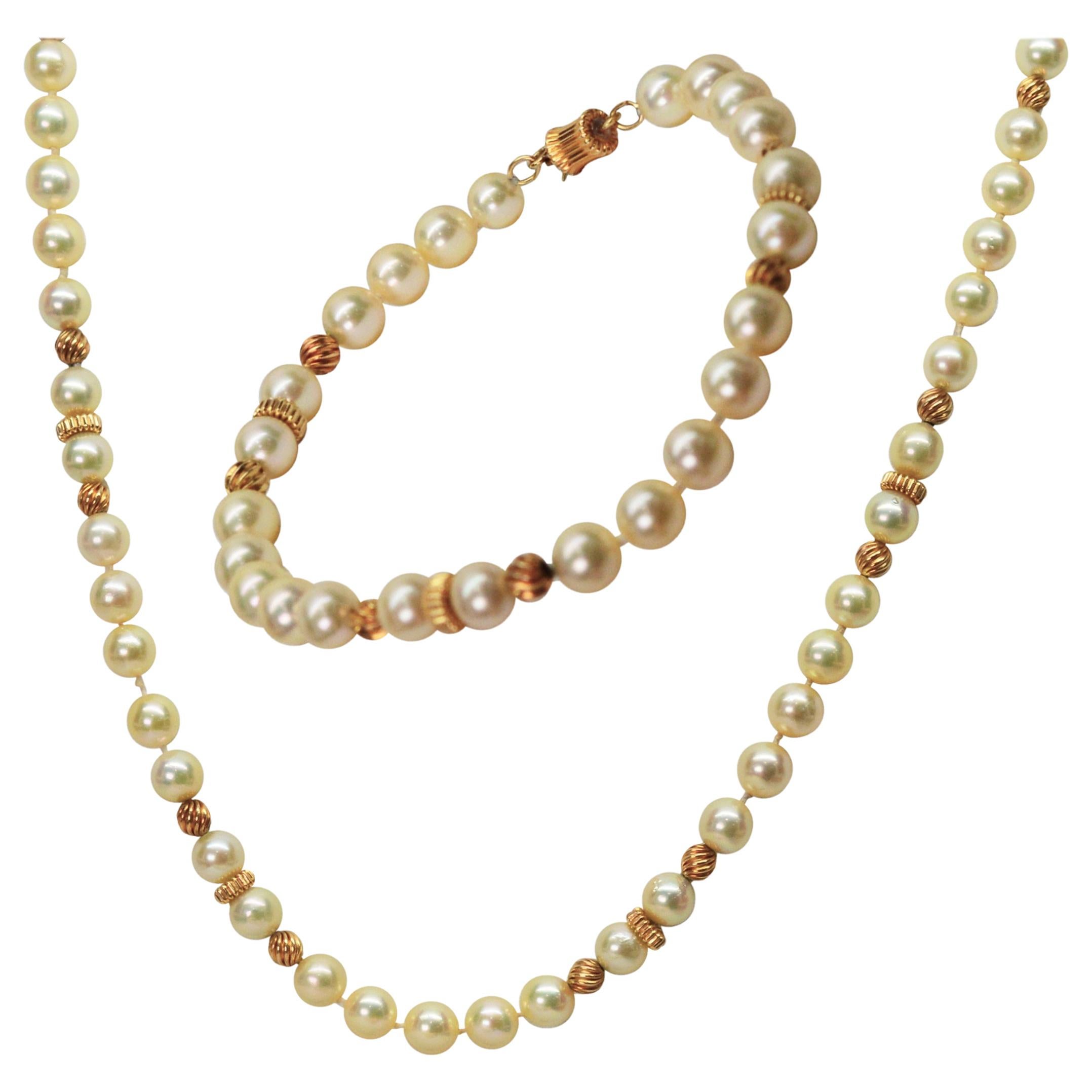 Pearl Gold Necklace Bracelet Suite