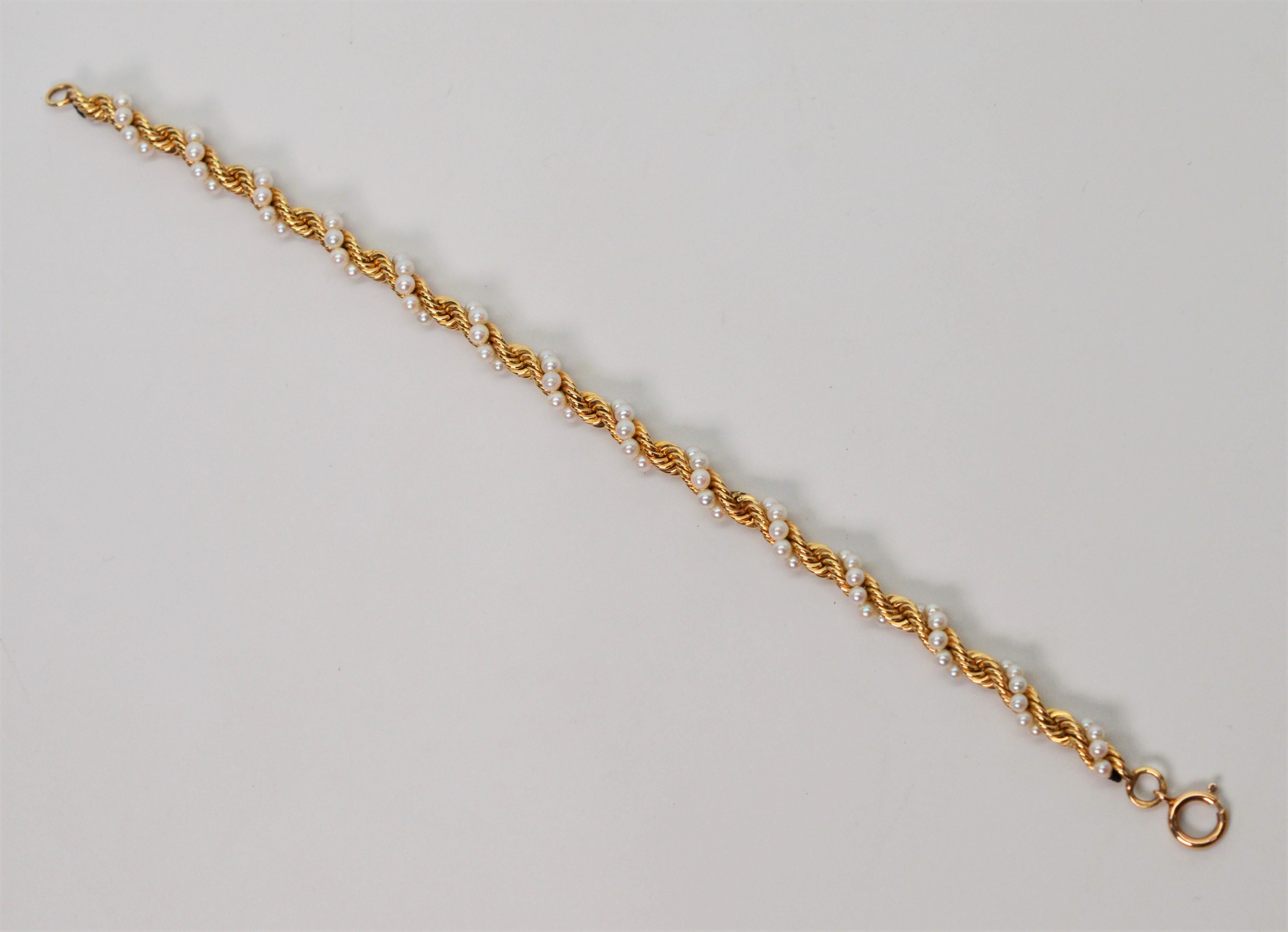 Pearl Gold Rope Bracelet In Excellent Condition In Mount Kisco, NY