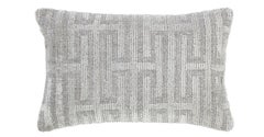 Hand-Knotted Pearl Gray Wool Accent Pillow, Geometric Design, India