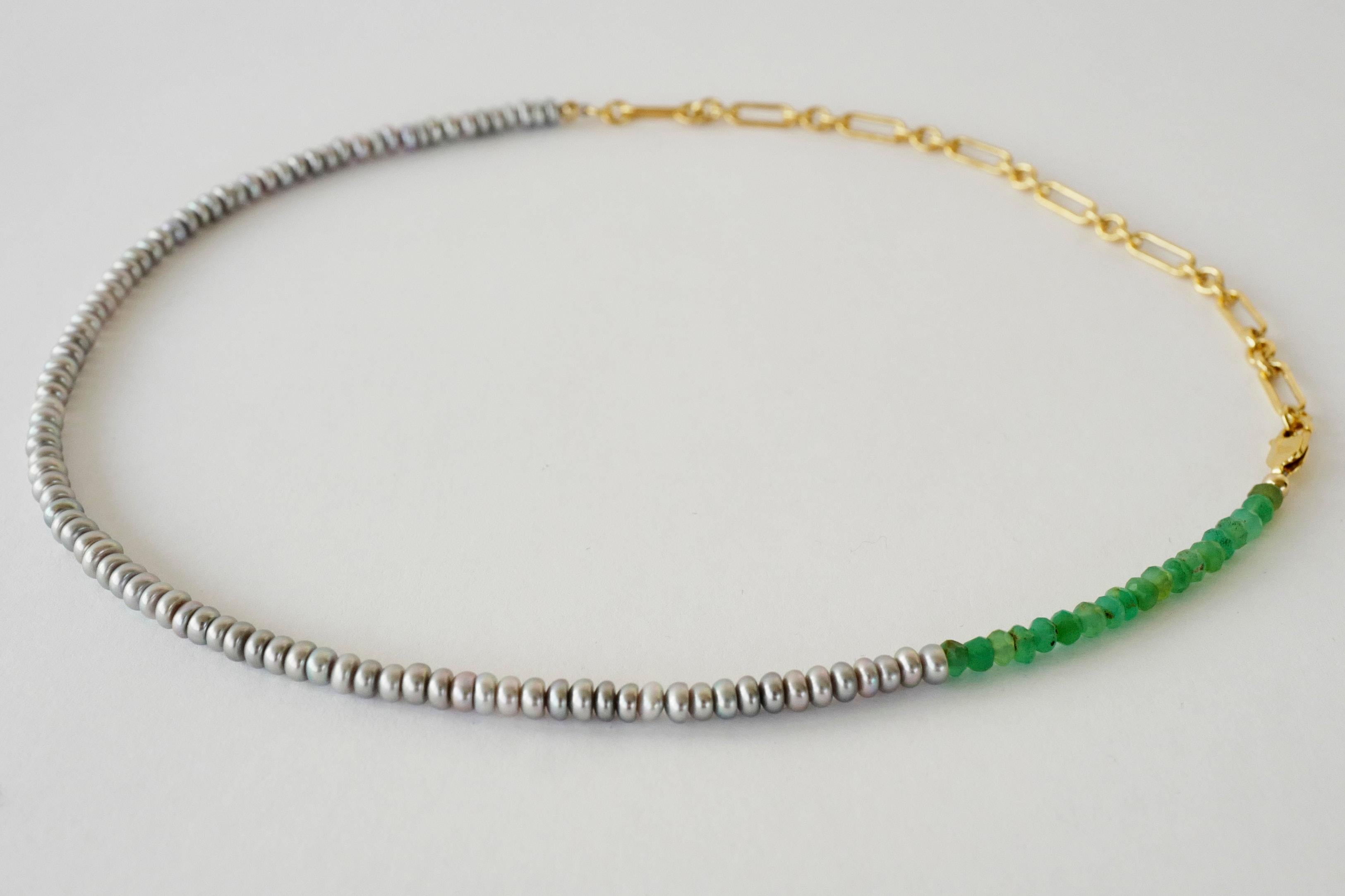 Perlen-Perlen-Halskette Choker Kette Chrysopras J Dauphin (Romantik) im Angebot