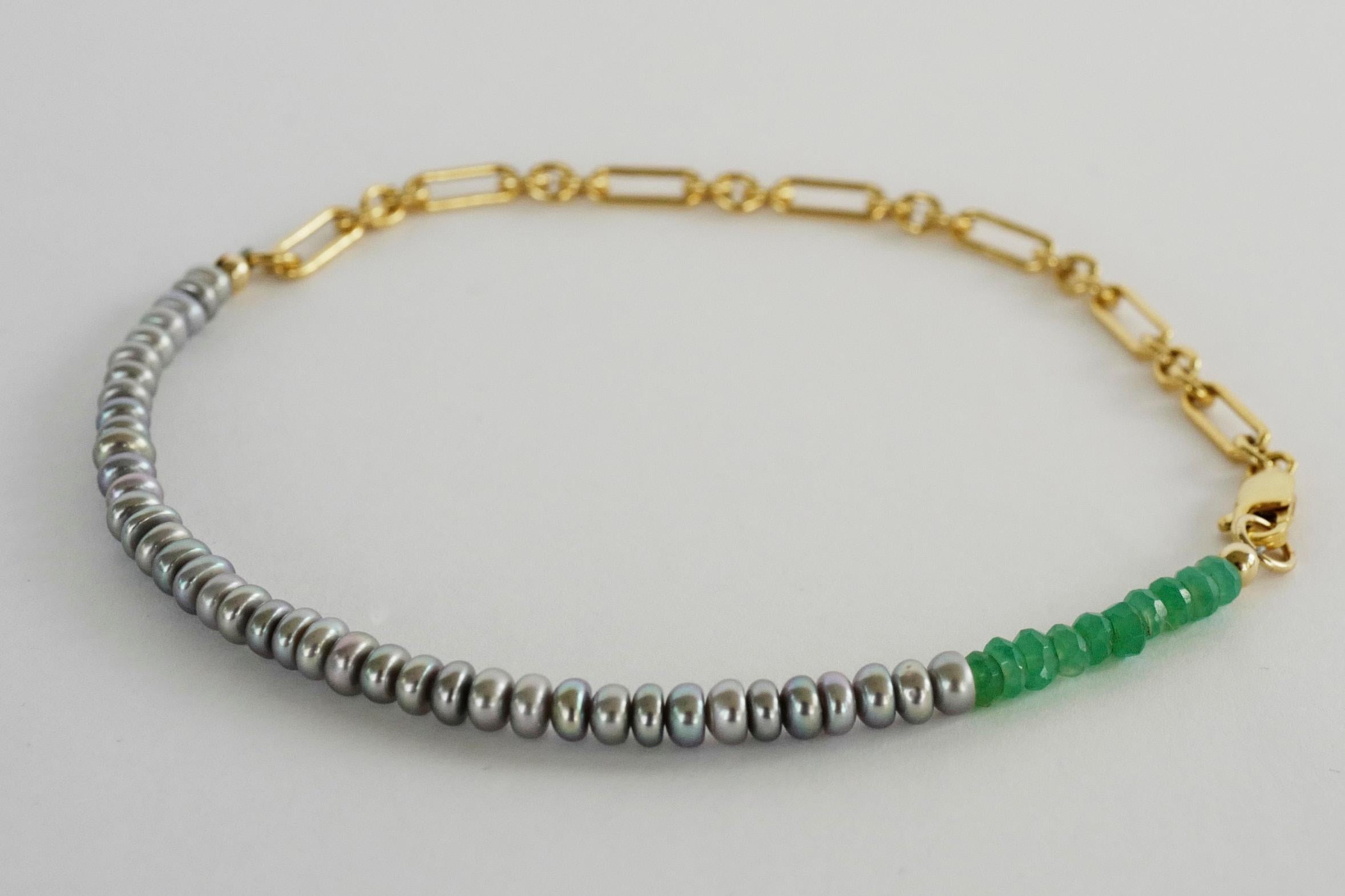 Perlen-Perlen-Halskette Choker Kette Chrysopras J Dauphin Damen im Angebot