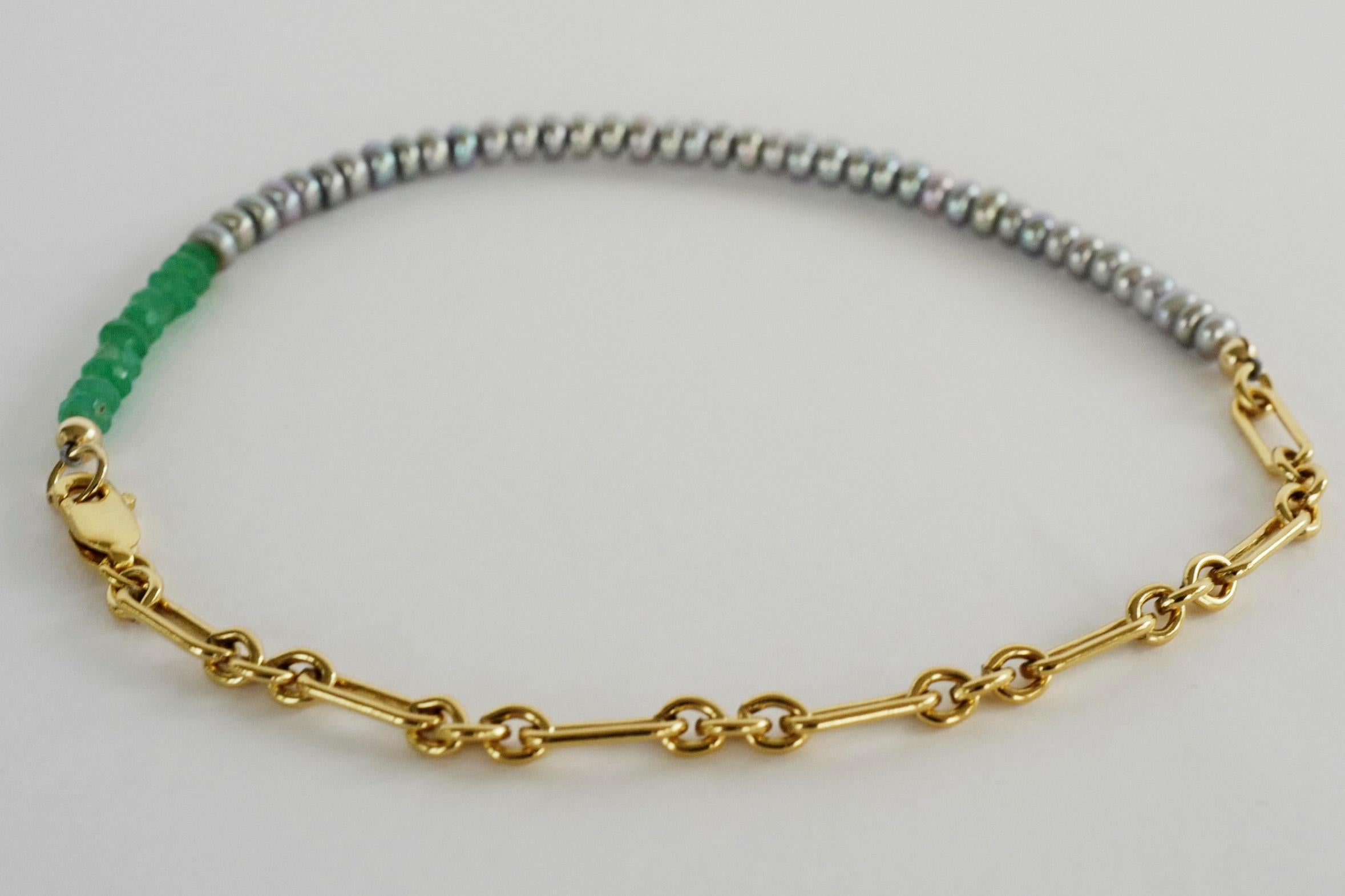 Perlen-Perlen-Halskette Choker Kette Chrysopras J Dauphin im Angebot 1