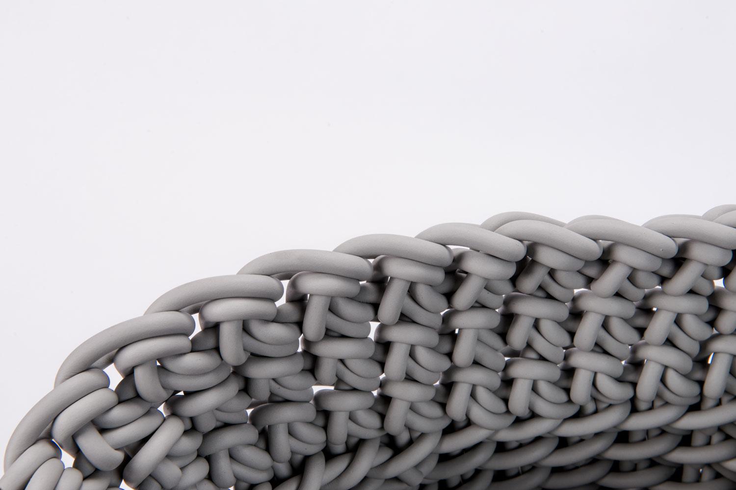 Organic Modern Pearl Grey Hand-Knitted Neoprene Cilindro Basket, Rosanna Contadini