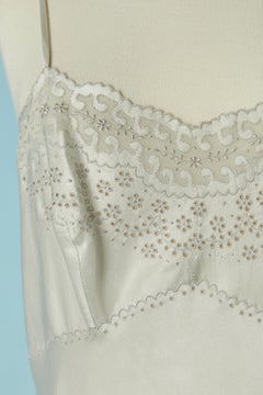 Pearl grey silk slip dress with hand made embroideries Circa 1930's