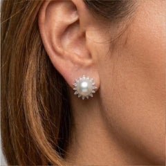 Pearl Halo 14K (18K Custom) White Gold Statement Diamond Earrings