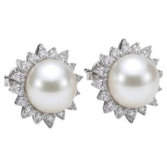 Pearl Halo 14K (18K Custom) White Gold Statement Diamond Earrings