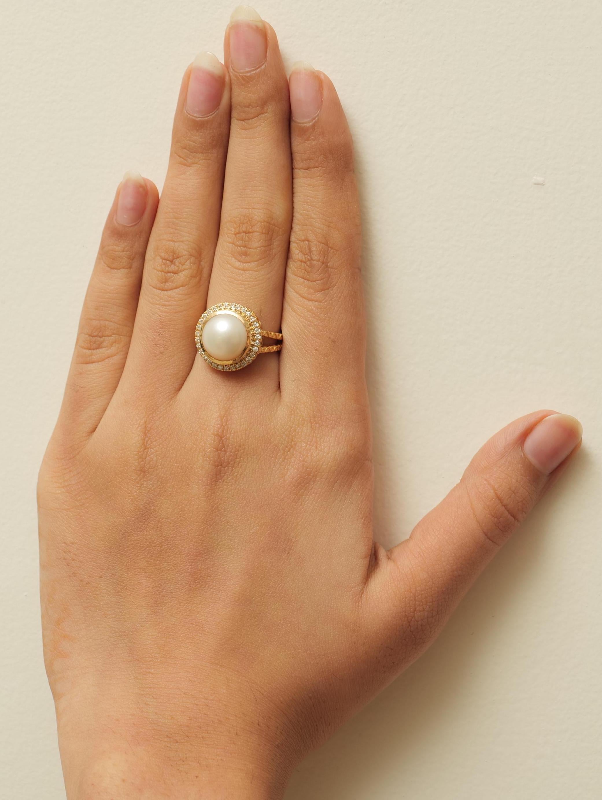 Art Déco Anello con diamante a forma di perla in oro massiccio 14K (certificato) in vendita