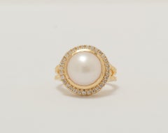Anello con diamante a forma di perla in oro massiccio 14K (certificato)