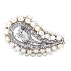 8.03 Carat Pear Cut Natural Diamond Pearl Paisley Ring, 14k White Gold