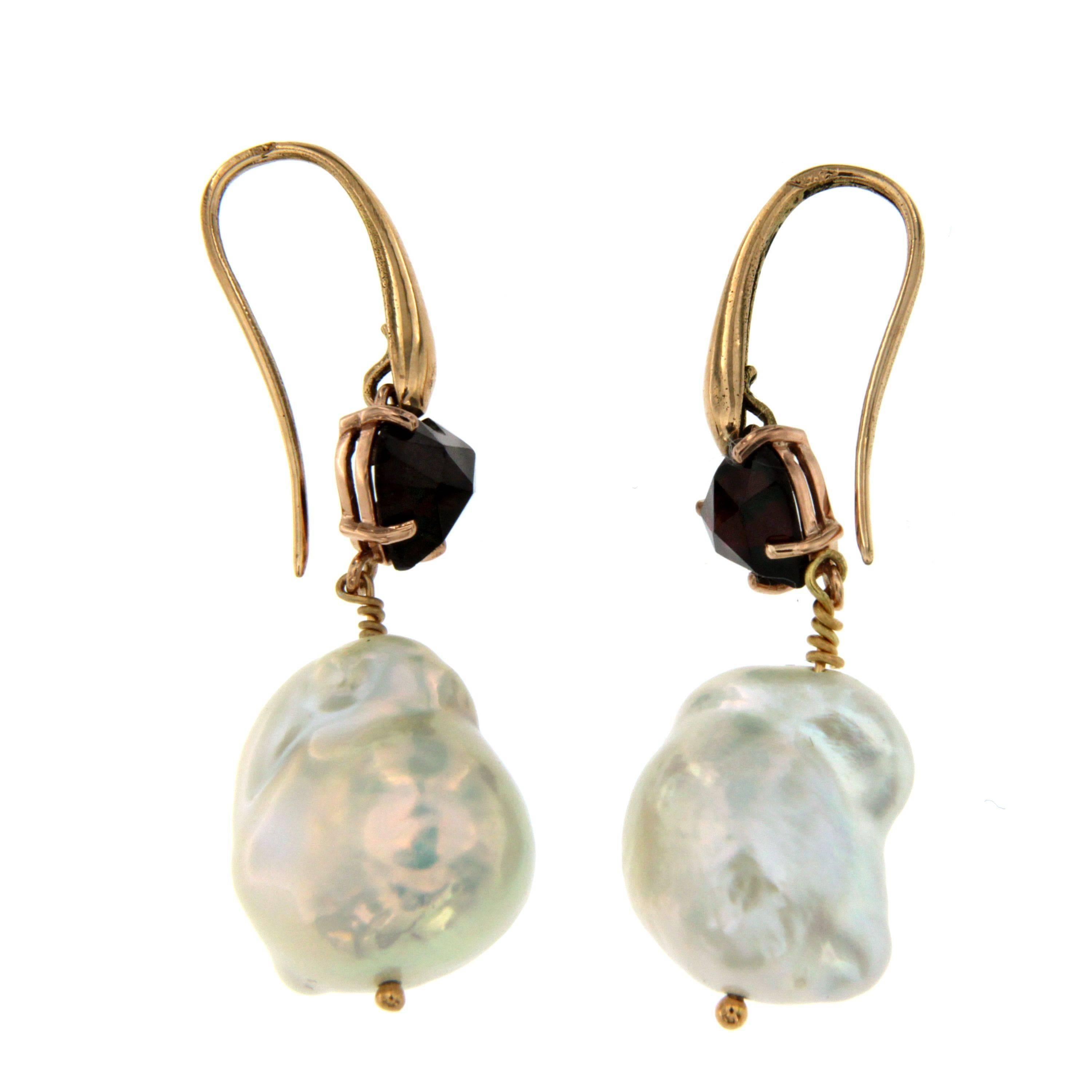 Pearl Heart Garnet Gold Earrings For Sale at 1stDibs
