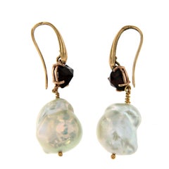 Pearl Heart Garnet Gold Earrings