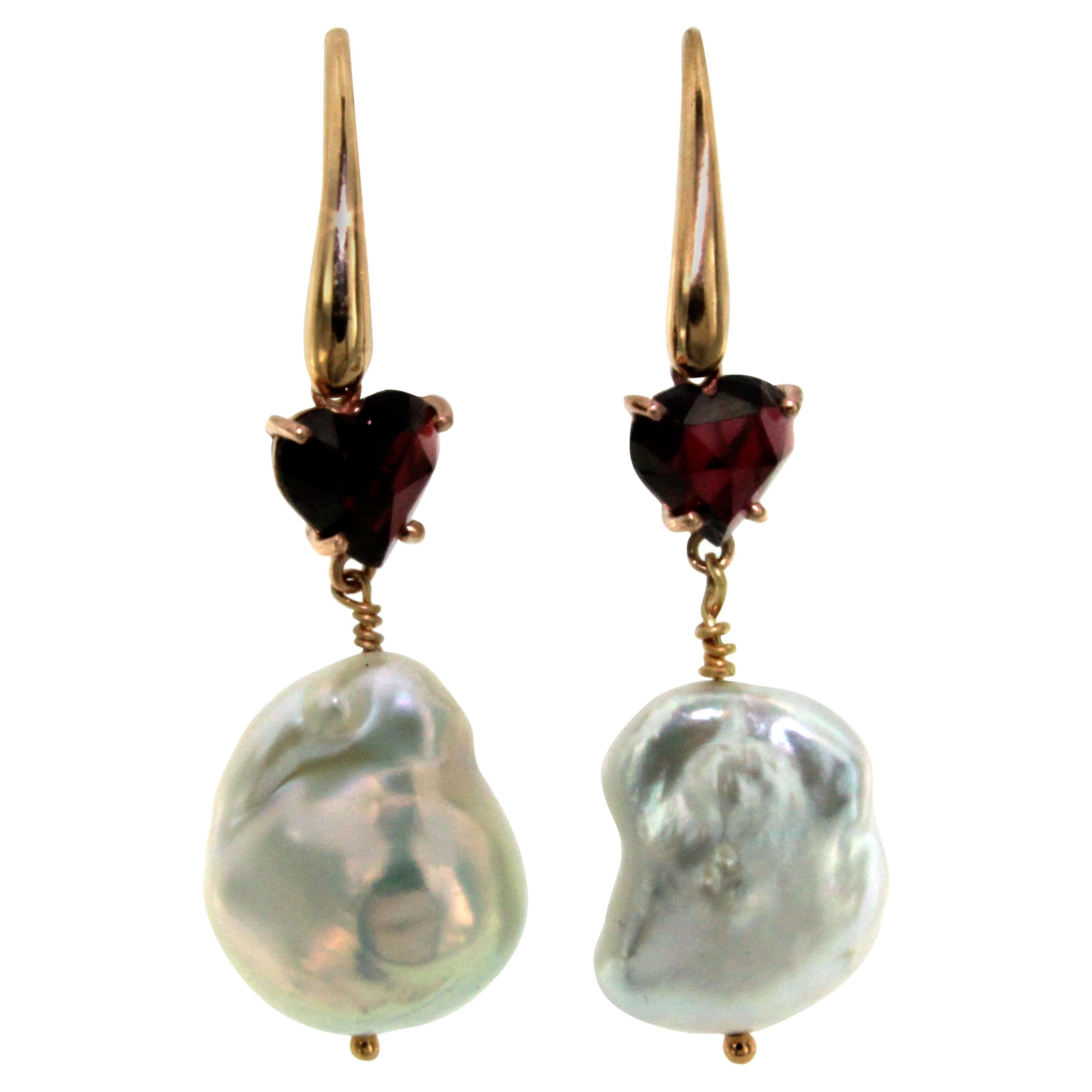 Pearl Heart Garnet Gold Earrings