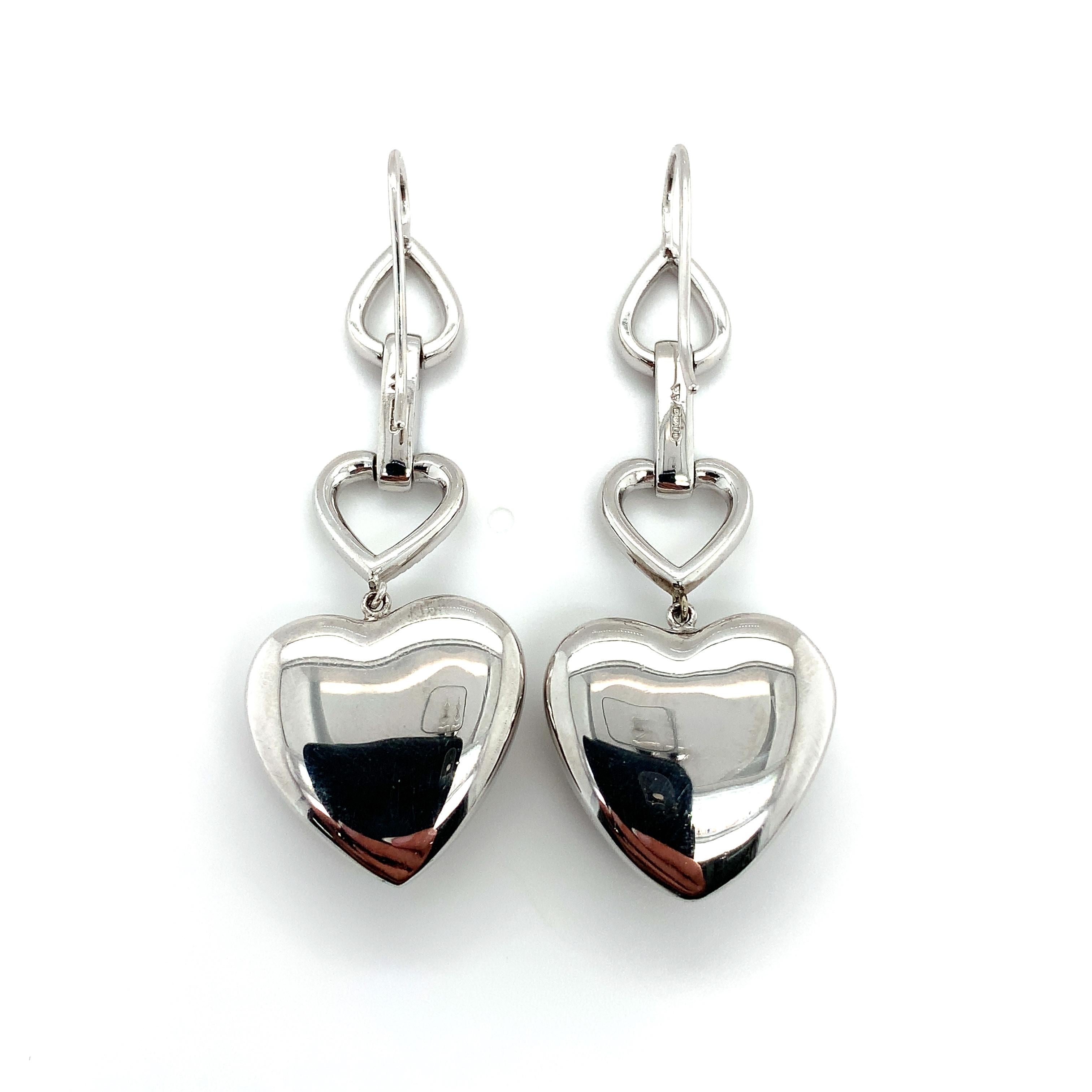 Art Deco Pearl heart shape drop dangle earrings 18k white gold For Sale