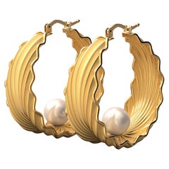 Pearl Hoop Earrings Designed and Crafted in Italy in 14k by Oltremare Gioielli