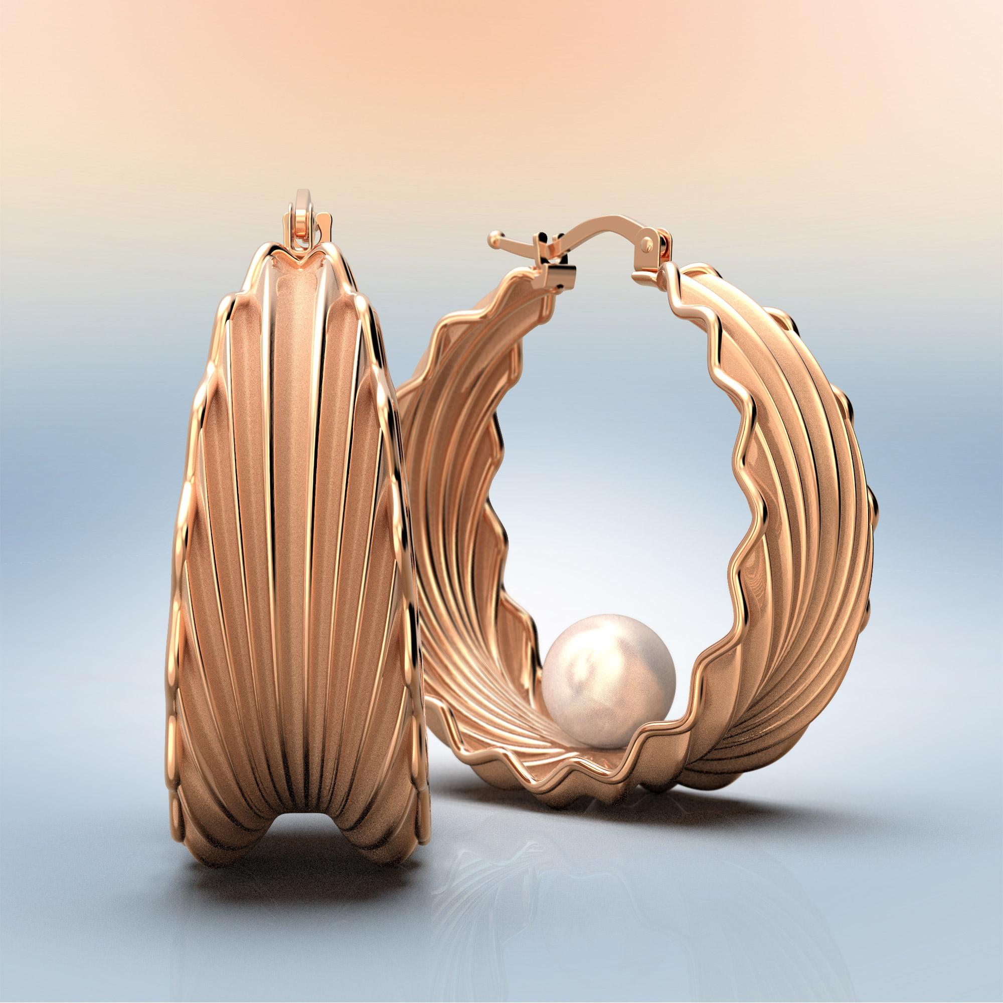 Women's Pearl Hoop Earrings Designed and Crafted in Italy in 14k by Oltremare Gioielli  For Sale