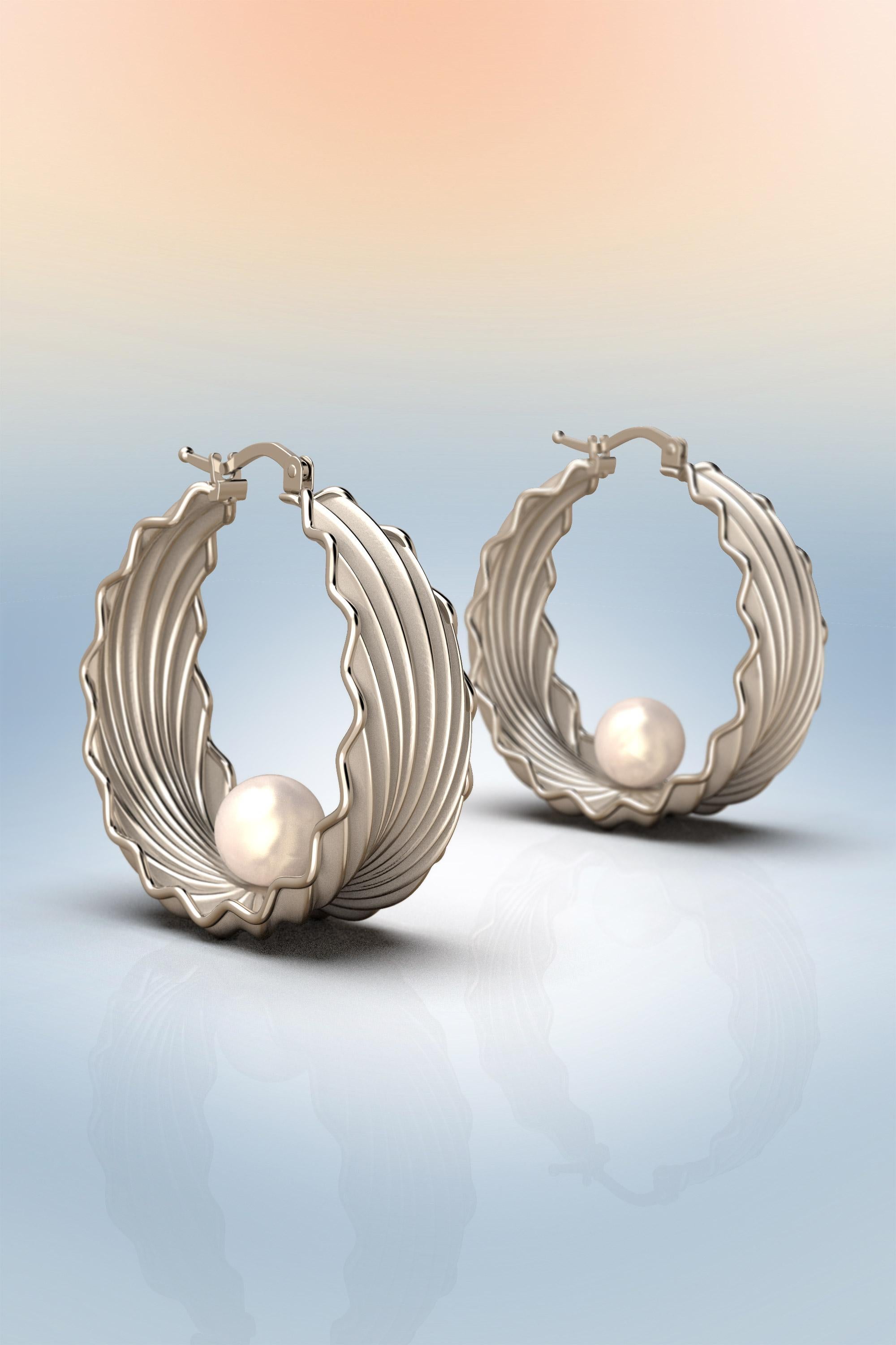 Pearl Hoop Earrings Designed and Crafted in Italy in 14k by Oltremare Gioielli  For Sale 1