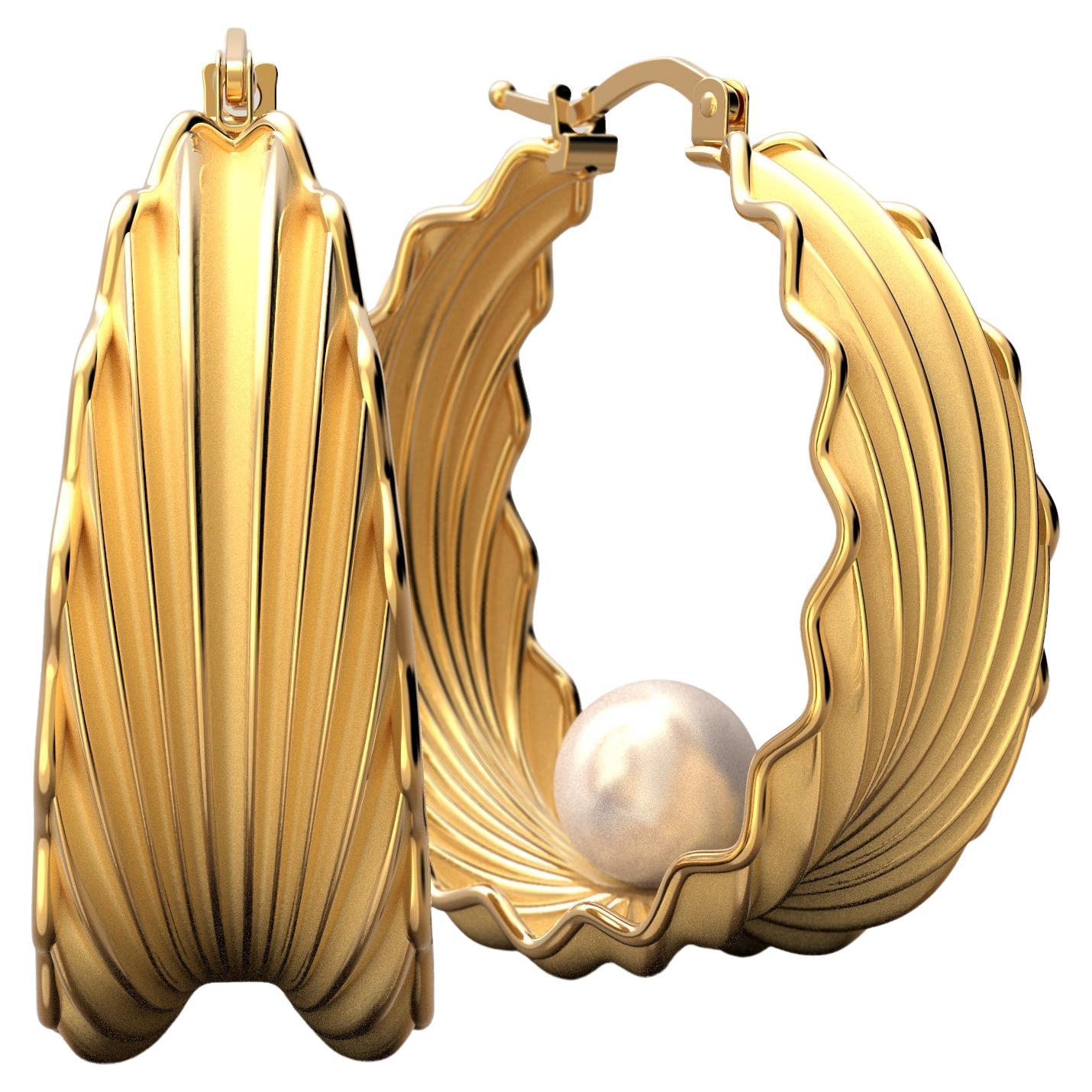 Pearl Hoop Earrings Designed and Crafted in Italy in 14k by Oltremare Gioielli 