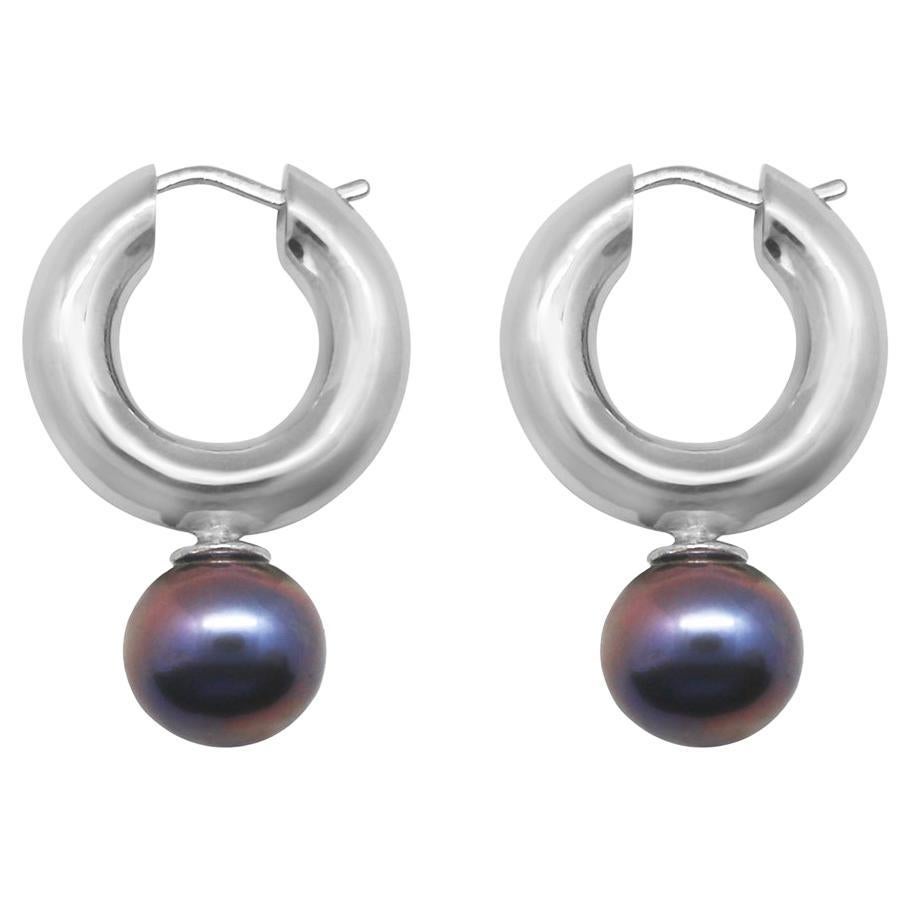 Pearl Hoops In Recycled White Gold For Sale