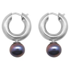 Pearl Hoops In Recycled White Gold
