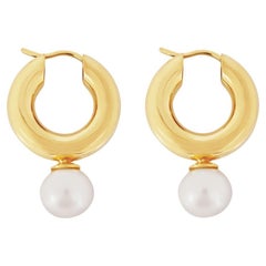 Pearl Hoops In Recycled Yellow Gold