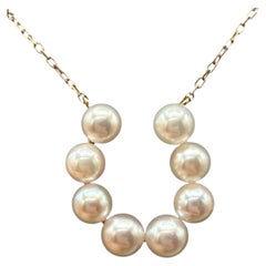 Pearl Horseshoe Necklace 18kt Yellow Gold 16in New
