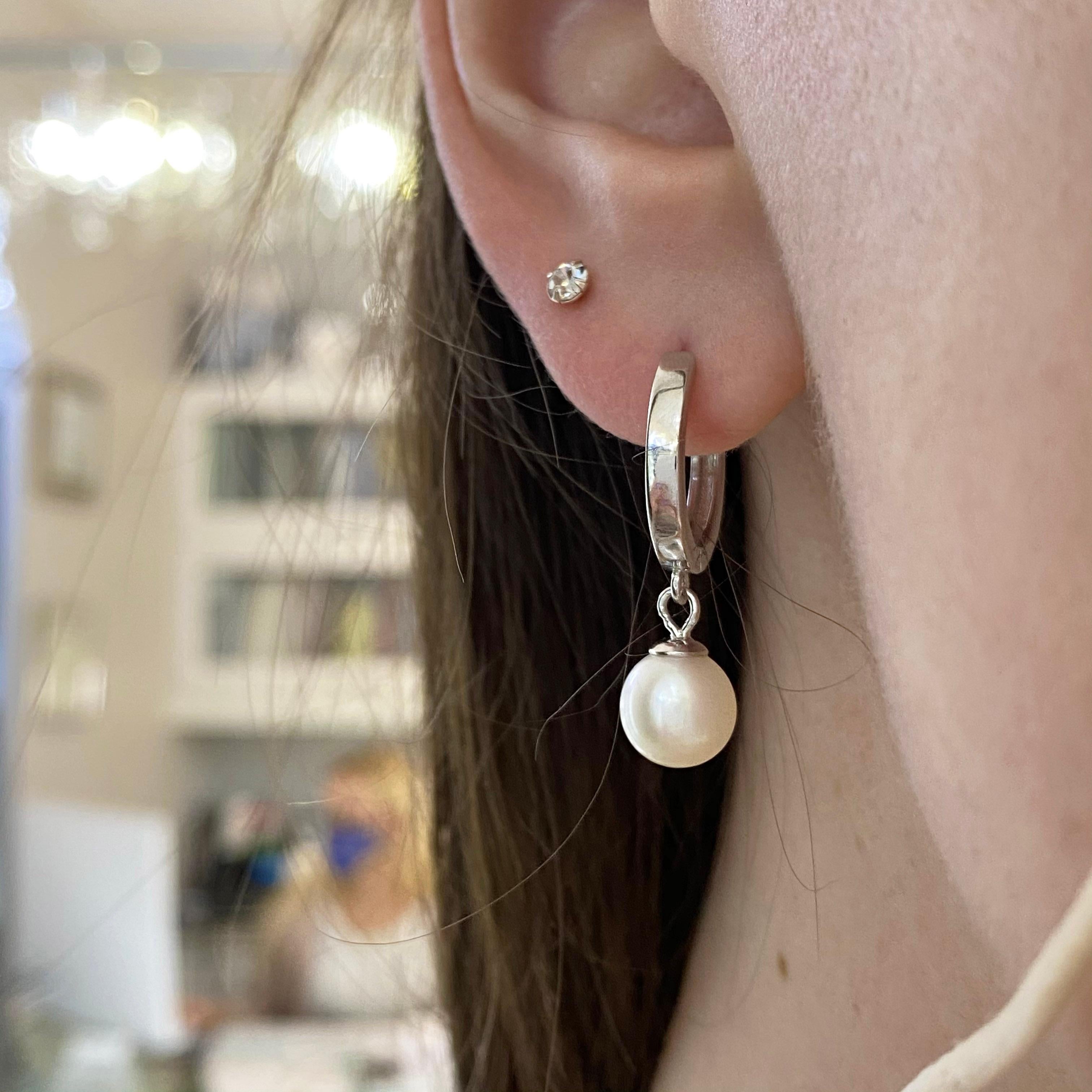 pearl silver drop earrings