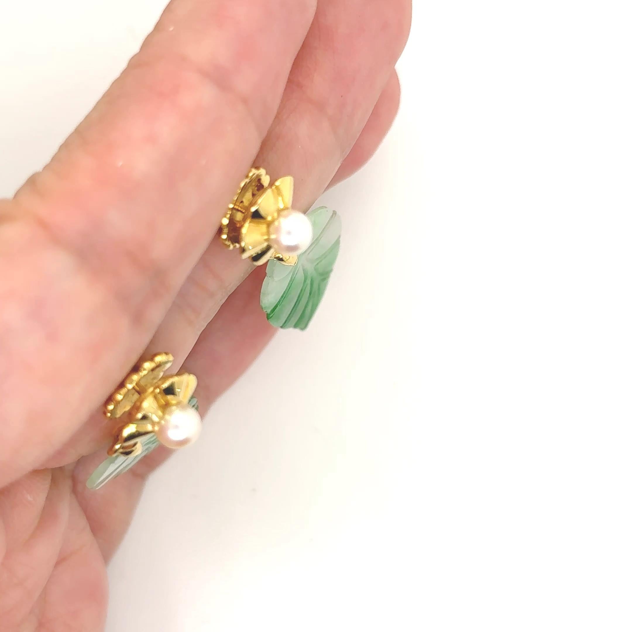 Orecchini di perle e foglie di giada in vendita 12