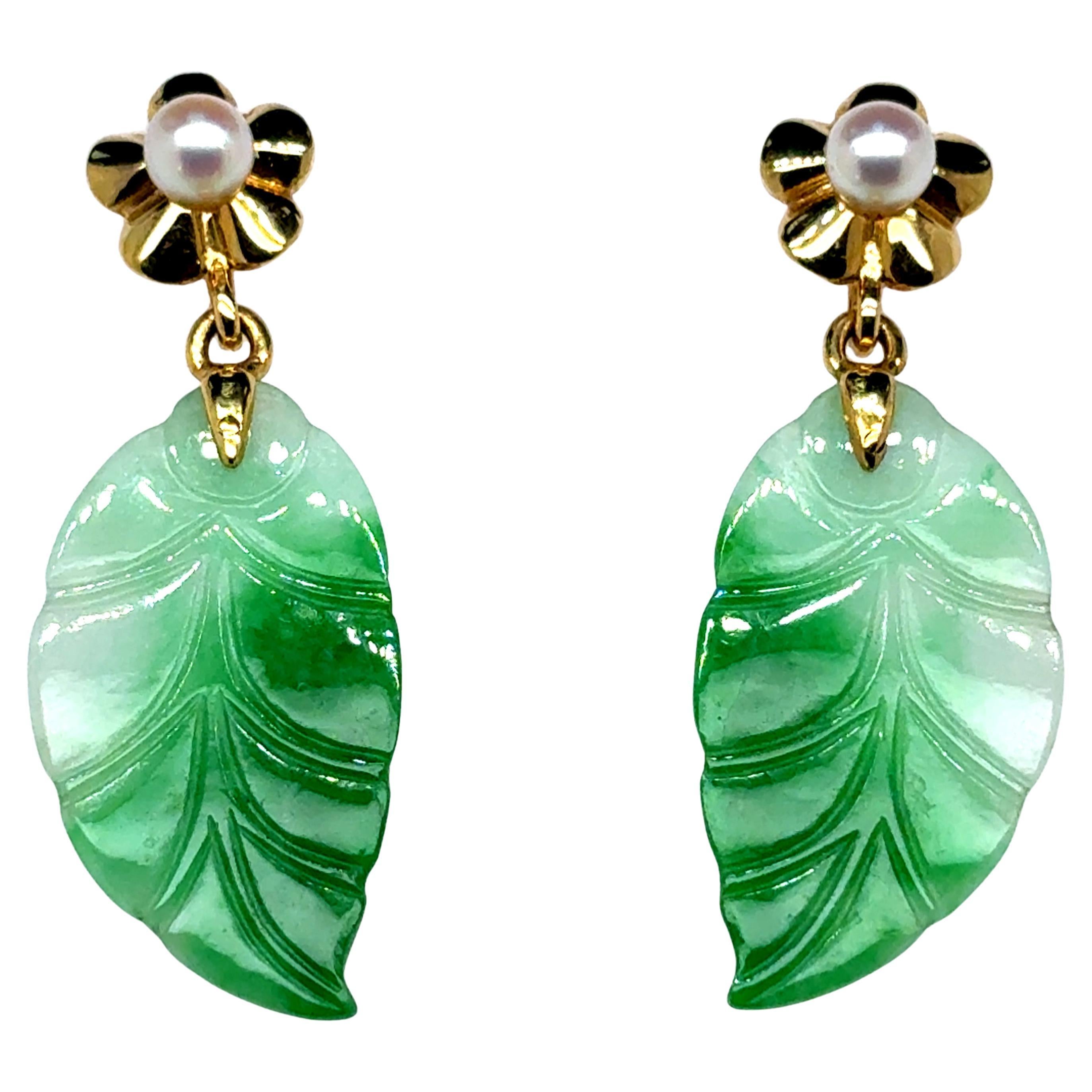 Pearl Jade Leaf Earrings
