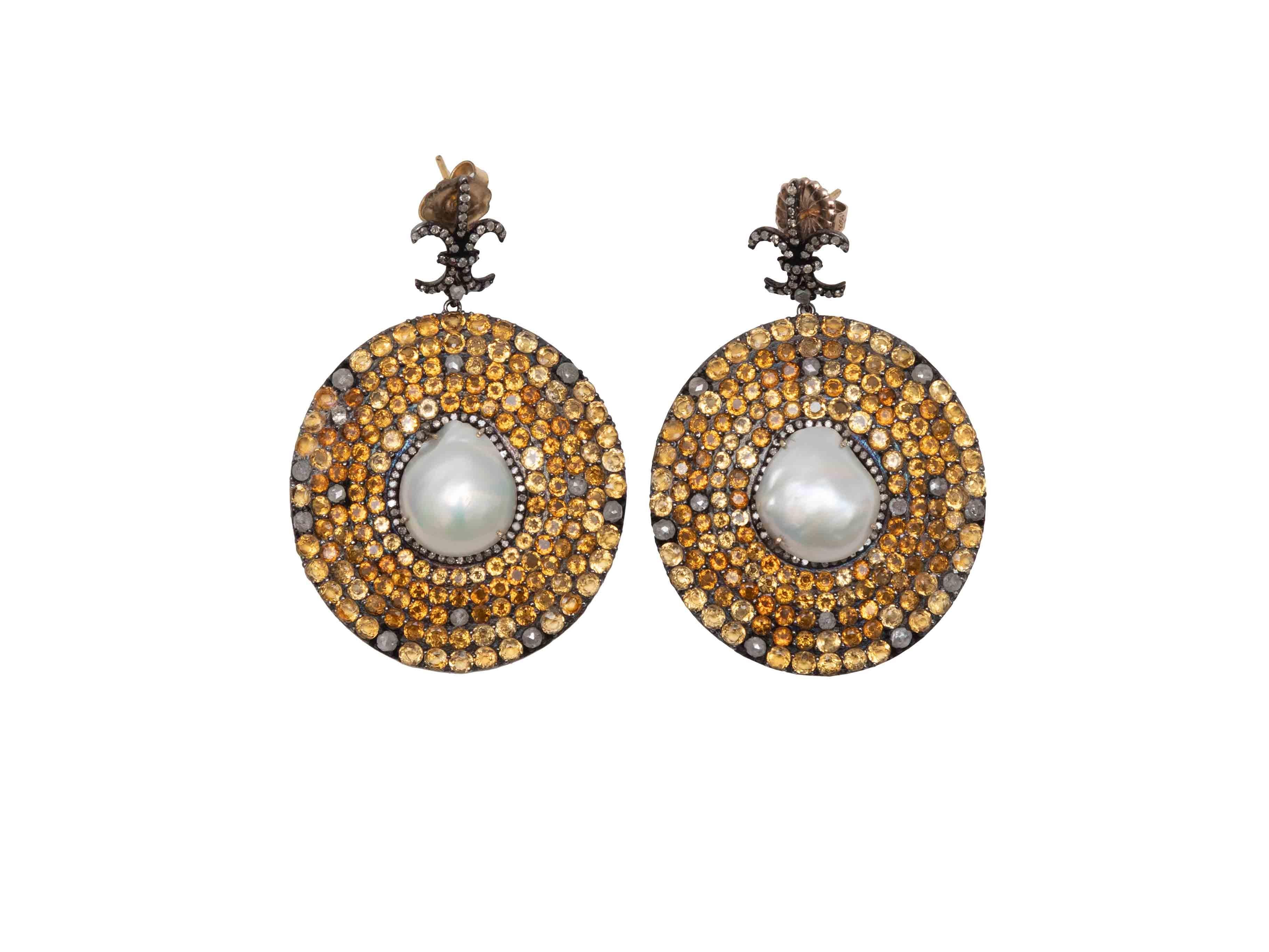 Jennifer Miller Perle Jennifer Miller Diamant & Topas Fleur de Lis Durchbohrte Ohrringe im Zustand „Gut“ im Angebot in New York, NY