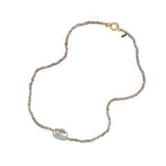 Black Baroque Pearl  and Labradorite Beads 14K Gold Clasp Necklace