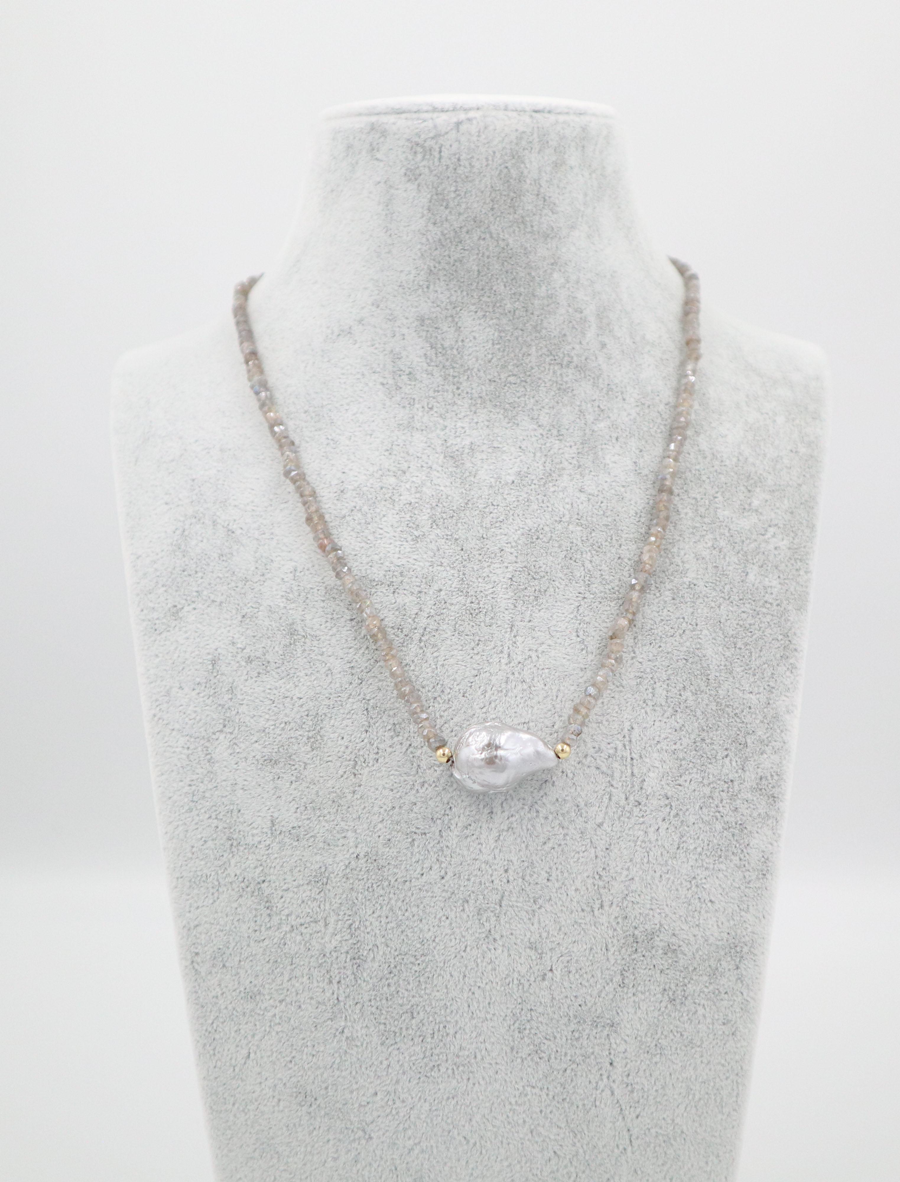 Women's Pearl Labradorite 14k Gold Necklace For Sale