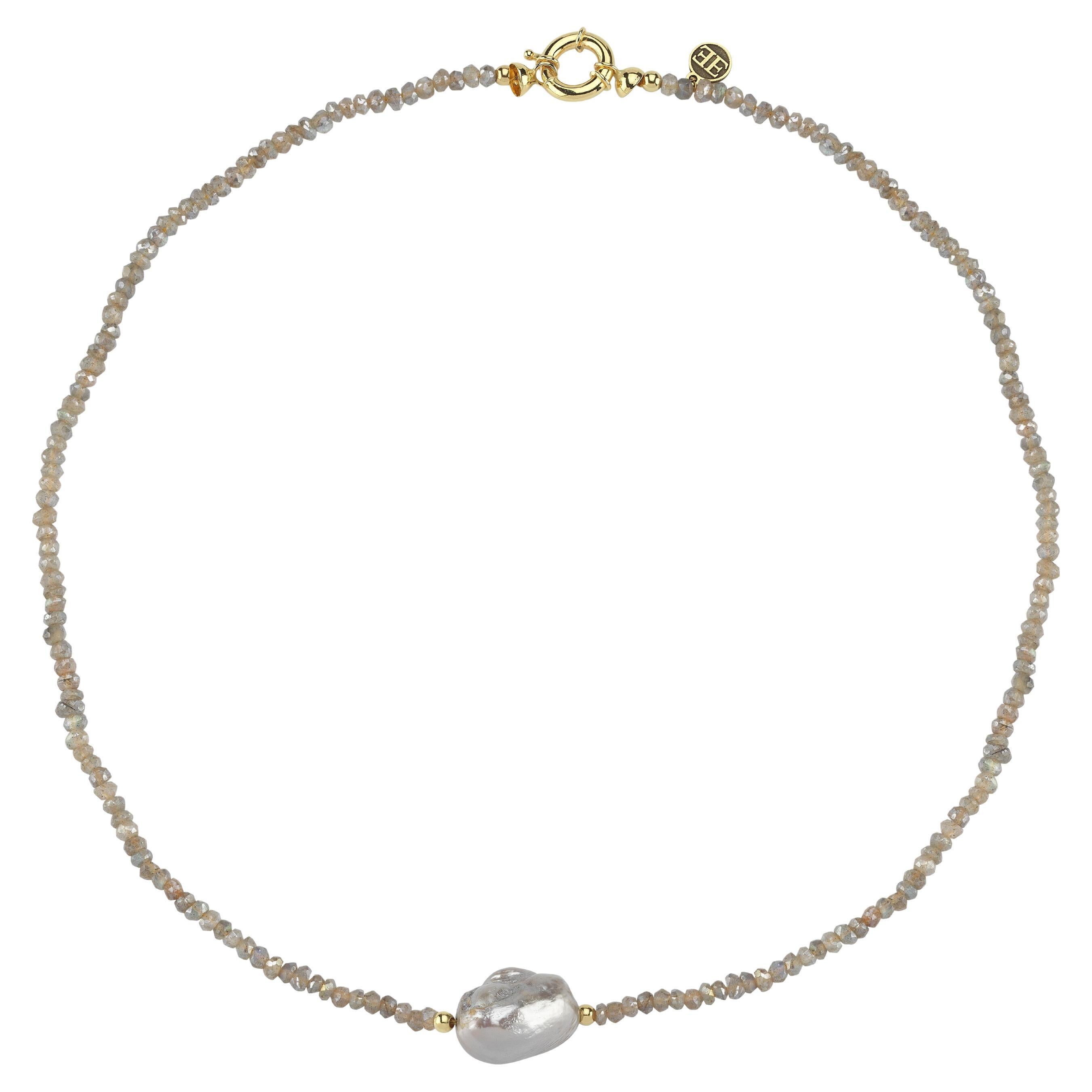 Perle baroque noire  Collier avec fermoir en or 14K et perles de Labradorite en vente